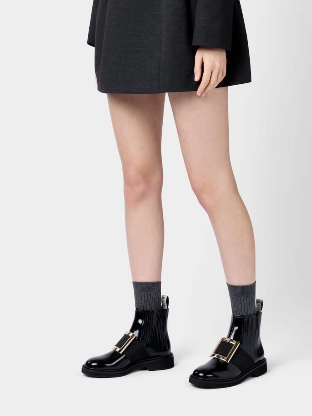 Roger Vivier Black Leather Ankle Boots with Gold Logo